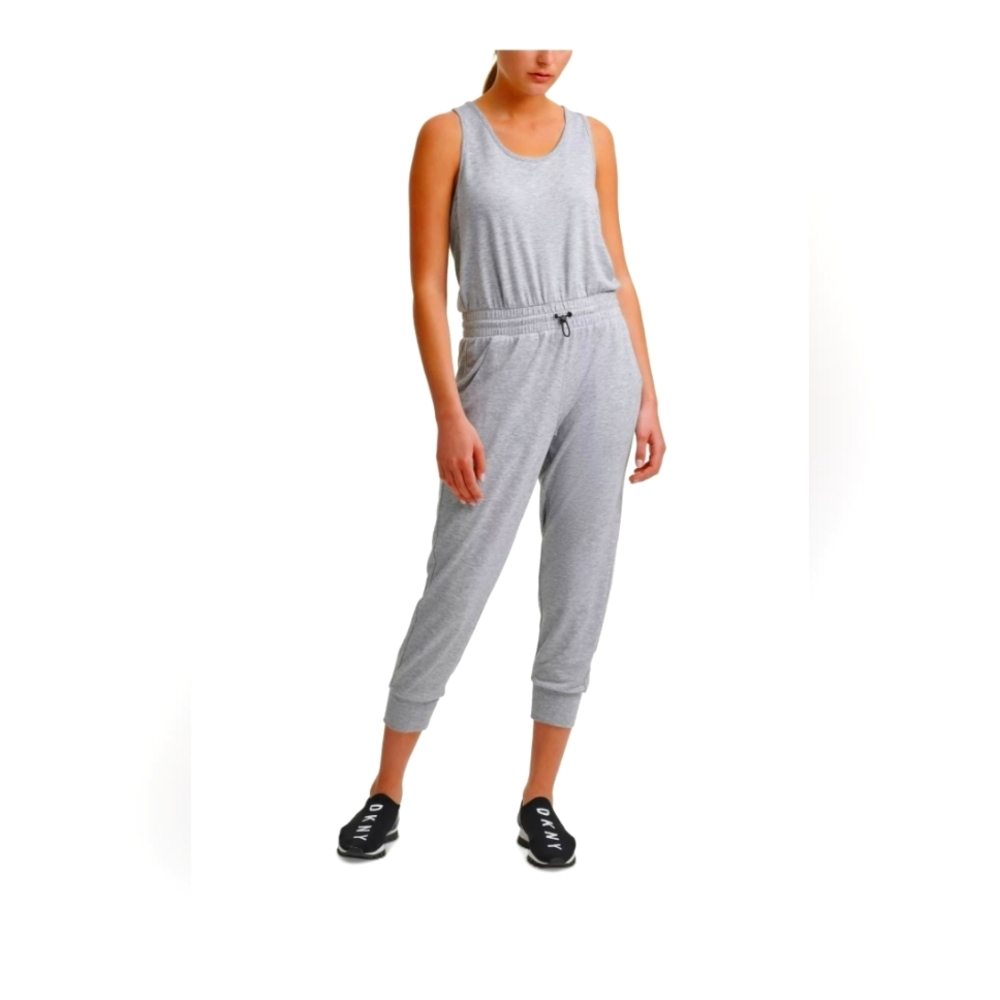 DKNY Sport Women's Drawstring-Waist Jumpsuit (Pearl Grey Heather, XL), NWT